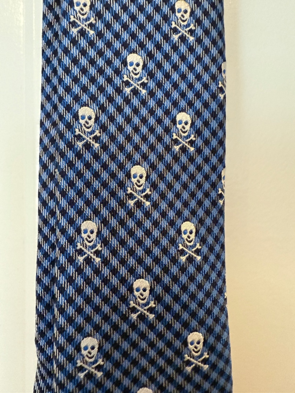 Nordstrom Kids 100% silk Tie worn once - Blue & White Skull Print